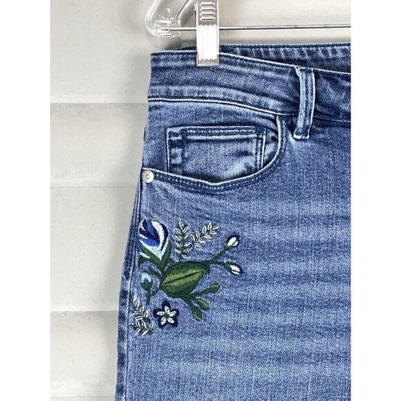 J. Jill 31 Jeans Authentic Fit Cropped Embroidered Floral Blue Stretch Raw Hem - Picture 5 of 11